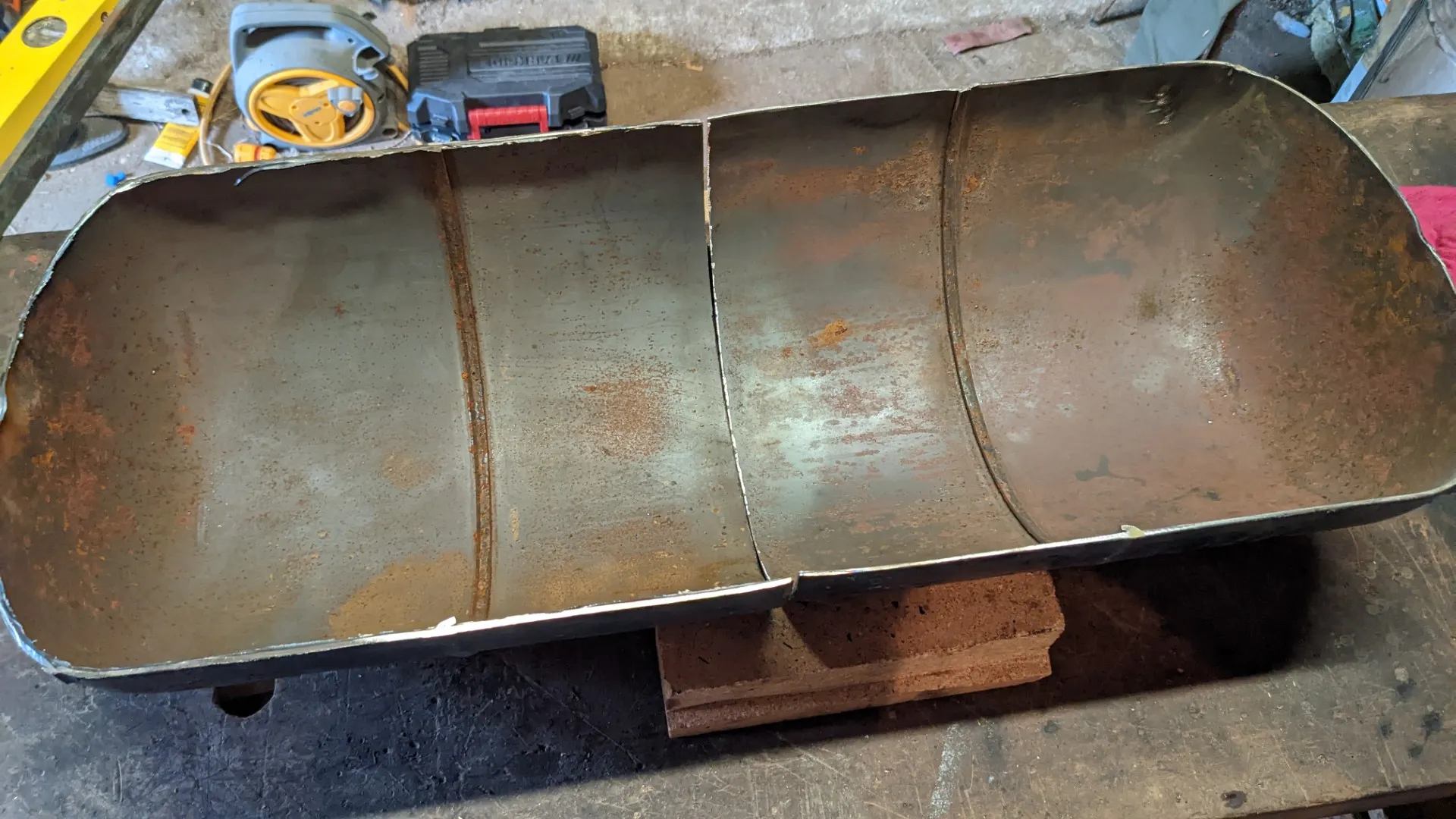 getting ready to weld the gas bottle feeding trough