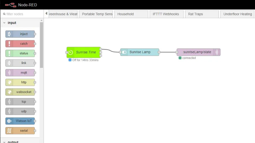 Screenshot of Node Red flow