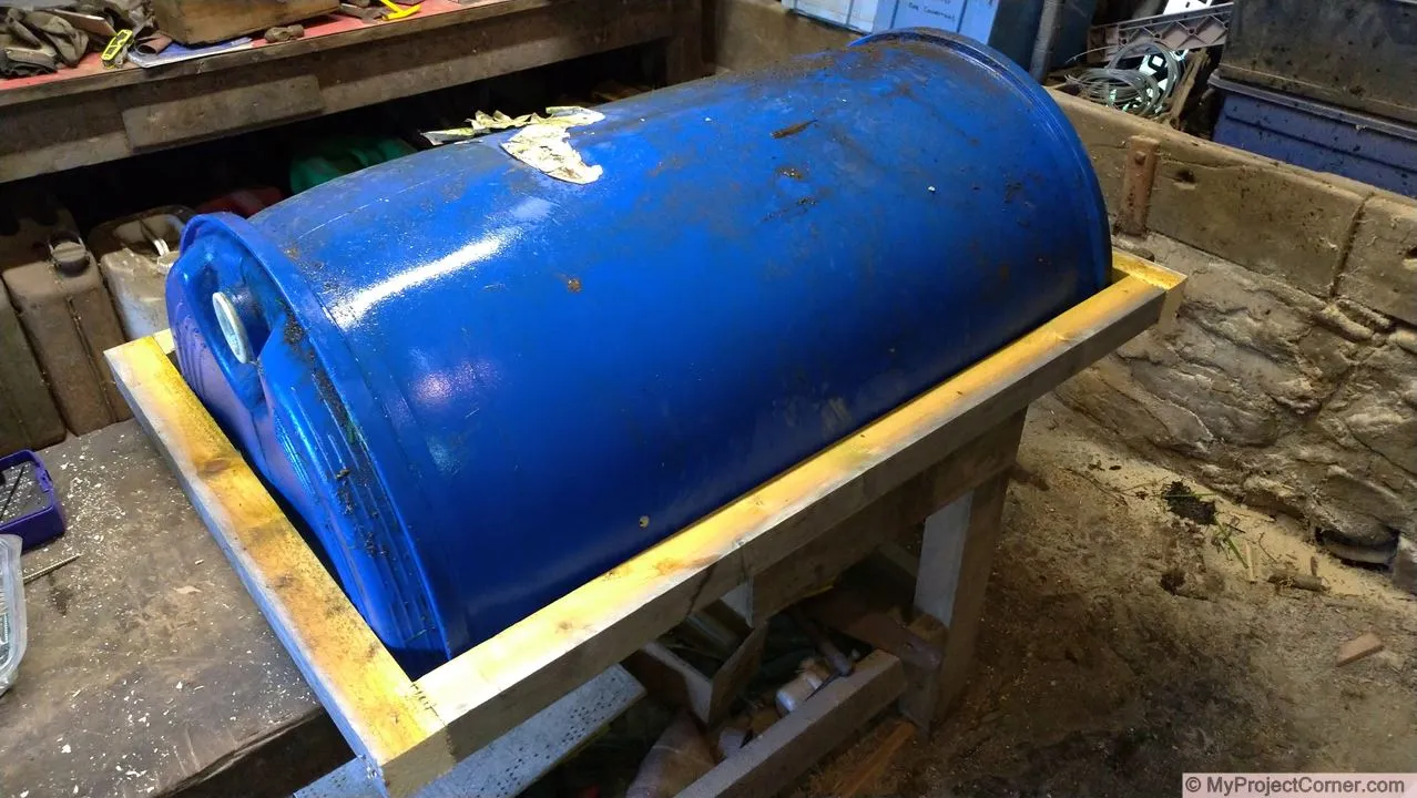 Half barrel screwed to frame - close up