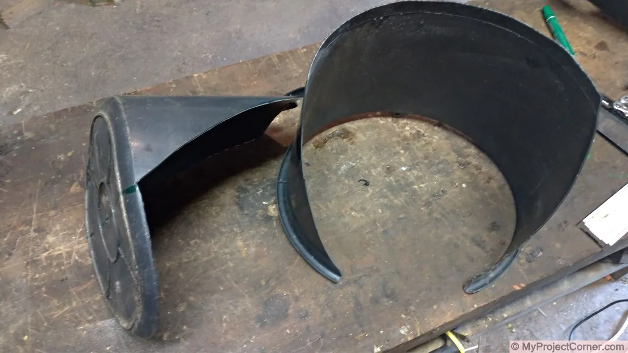 Section cut out of plastic bucket chicken slaughter cone