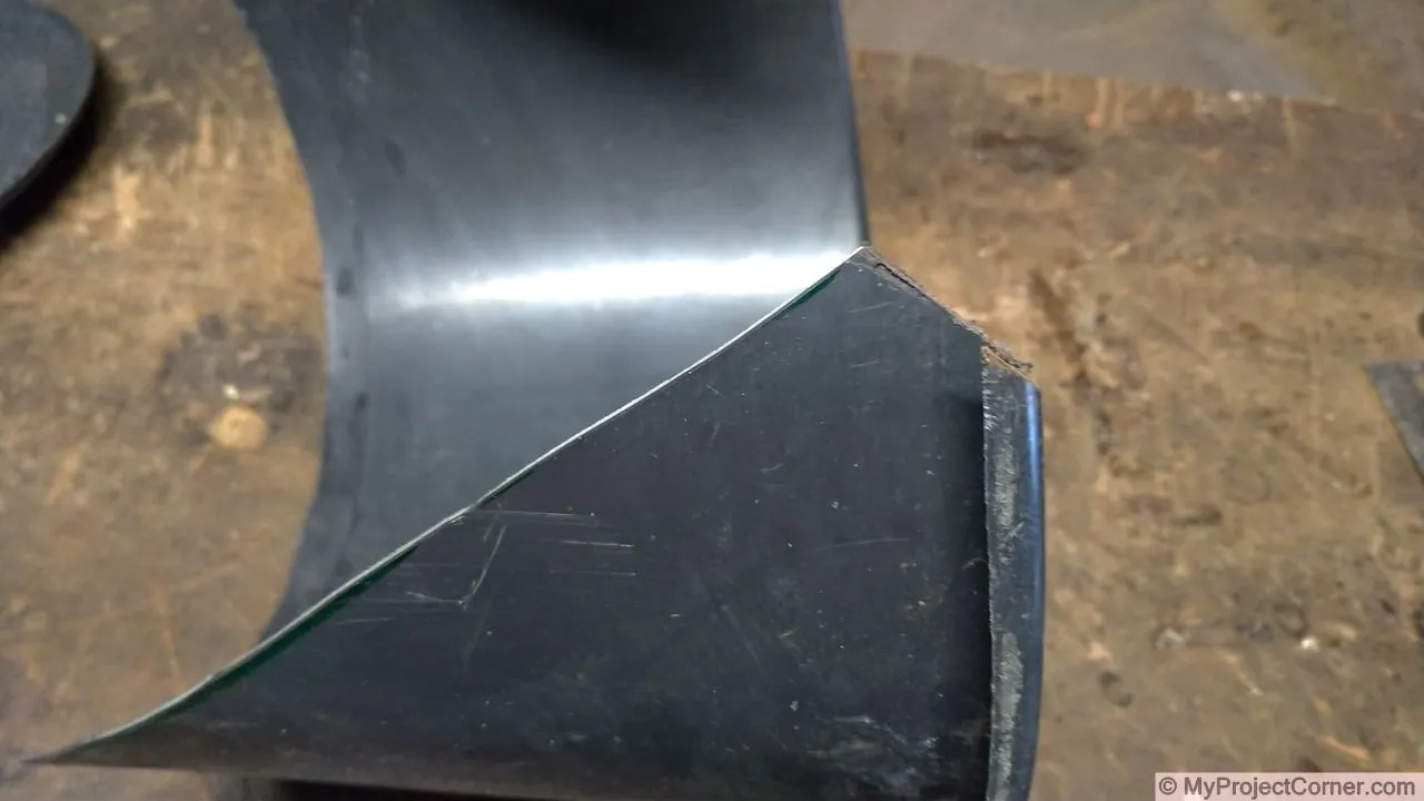 The final clearance cut for the chicken slaughter cone